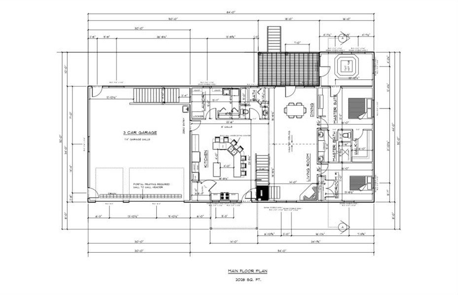 Architectural floor plan before drywall construction